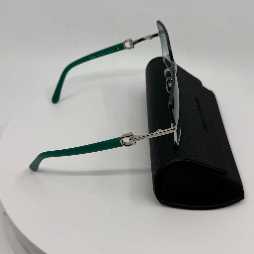 NEW! Salvatore Ferragamo Rectangle Sunglasses Silver Frame /Turquoise Gradient